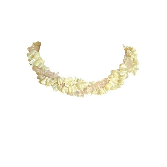 Jewelry - Vintage Multi-Strand Rose Quartz & Mother Of Pearl Beaded Choker Necklace